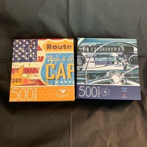 4 / $35 - 2 NEW Vintage Looking 500 Piece Flag and Car Puzzles - PUZ108